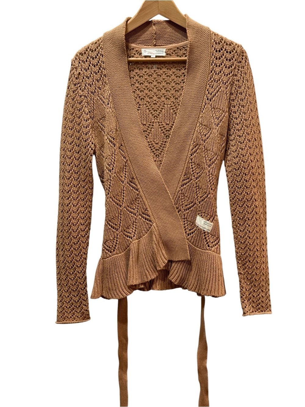 Odd Molly Open Knit Wrap Cardigan Caramel Brown Boho Cottagecore Size 0